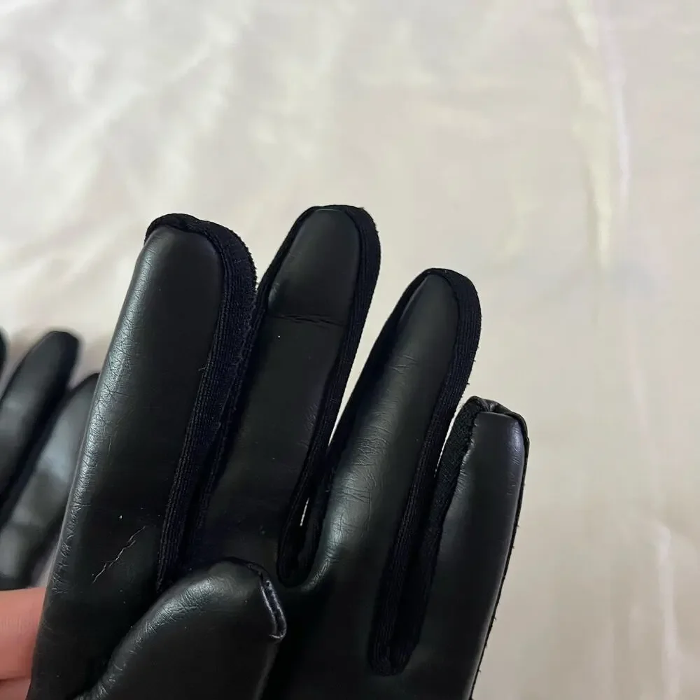 Vintage Black Novahide Vinal Floral Detail Lady's Gloves
